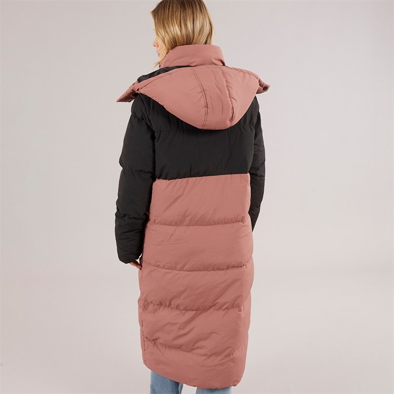 Brave Soul Womens Myra Long Hooded Puffer Coat Black/Dusky Pink - Image 2