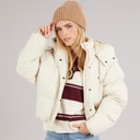 Brave Soul Womens Bunny Short Puffer Jacket Cream