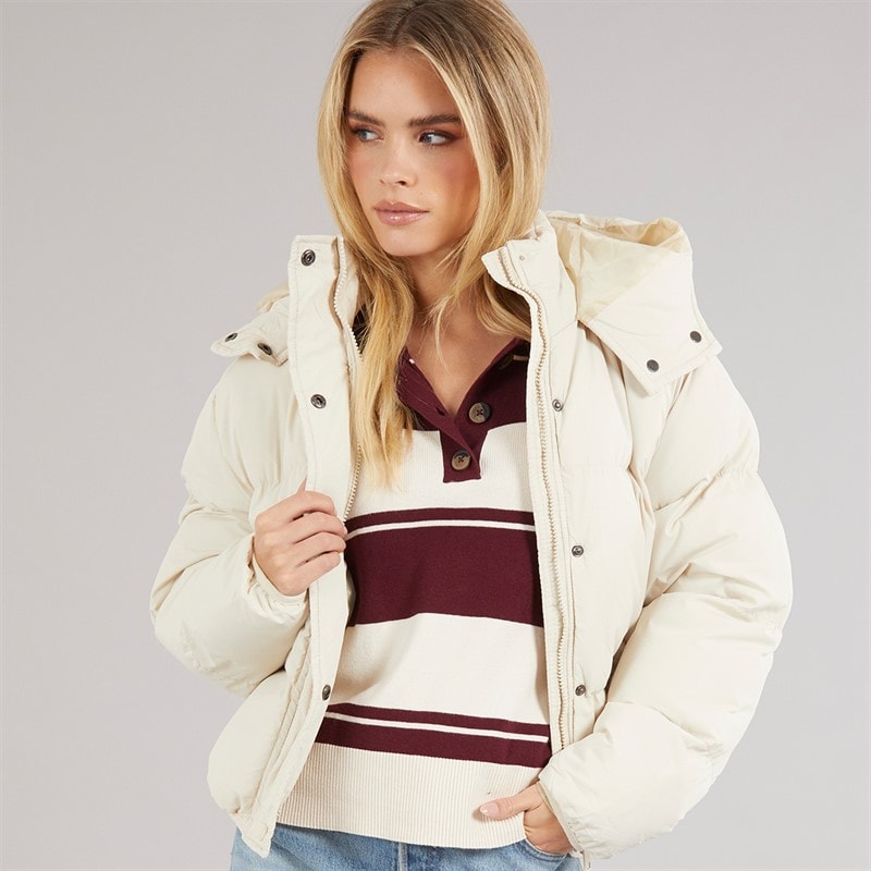 Brave Soul Womens Bunny Short Puffer Jacket Cream - Image 5