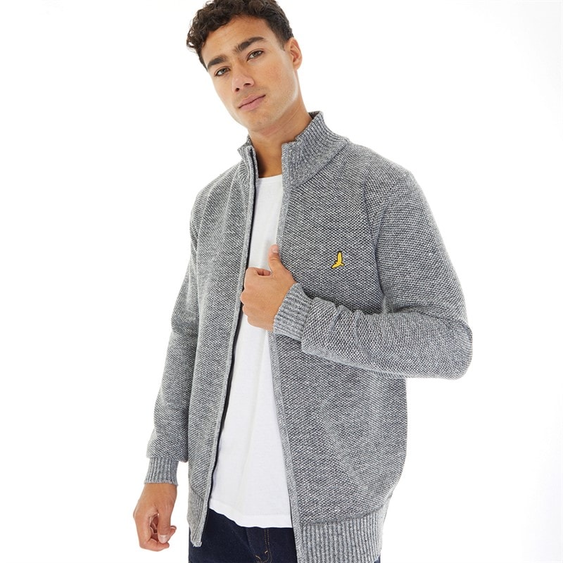 Brave Soul Mens Damir Zip Up Jumper Grey Marl - Image 1