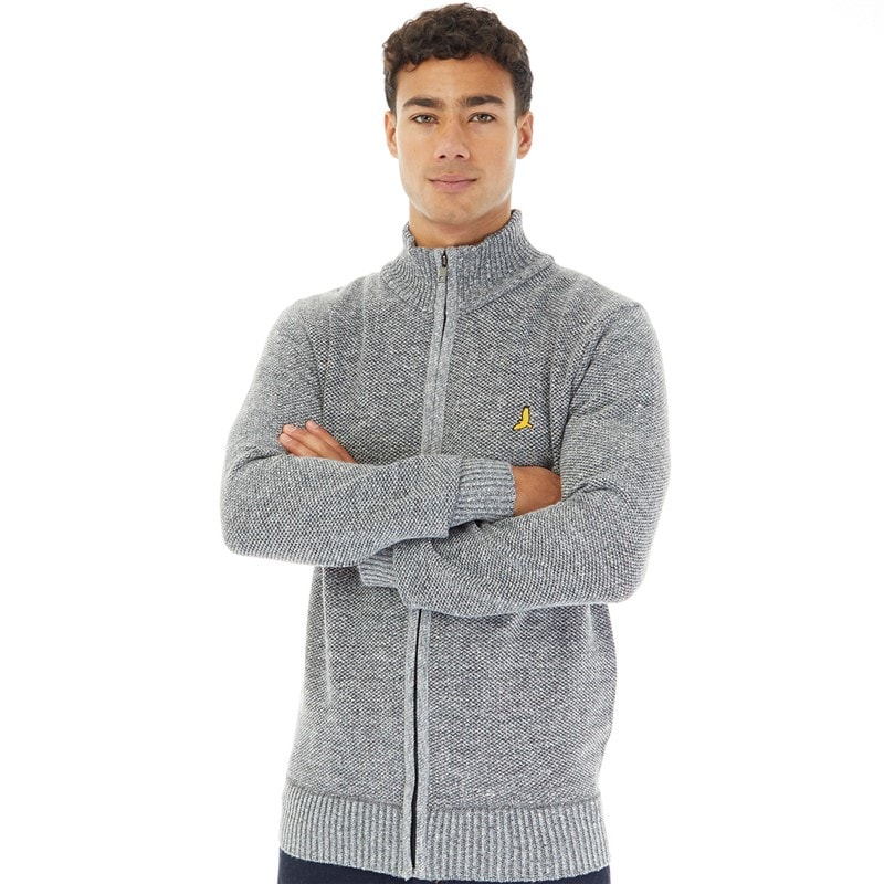 Brave Soul Mens Damir Zip Up Jumper Grey Marl - Image 3