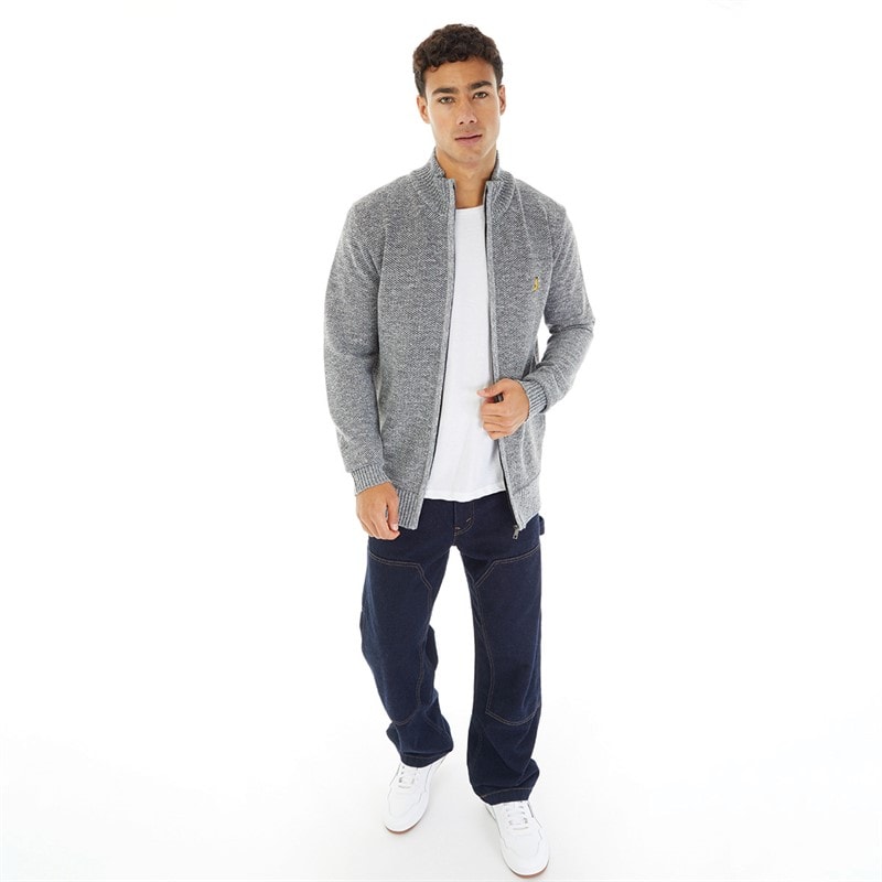 Brave Soul Mens Damir Zip Up Jumper Grey Marl - Image 4