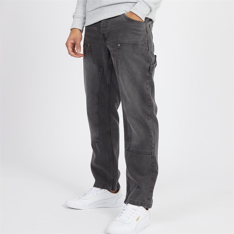 Brave Soul Mens Joiner Carpenter Loose Fit Jeans Grey Wash - Image 1