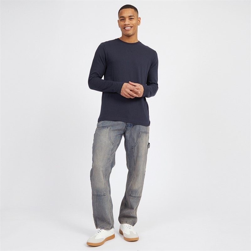 Brave Soul Mens Joiner Carpenter Loose Fit Jeans Mb Blue Wash - Image 4