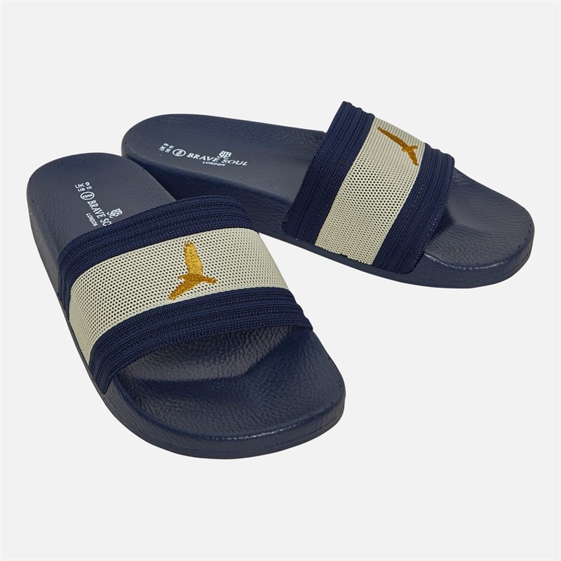 Brave Soul Mens Theo Eagle Slides Navy/Ecru - Image 1
