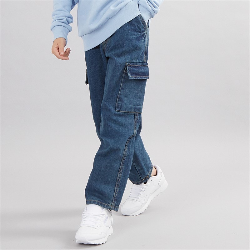 Brave Soul Boys Loose Fit Cargo Jeans Mid Blue - Image 1