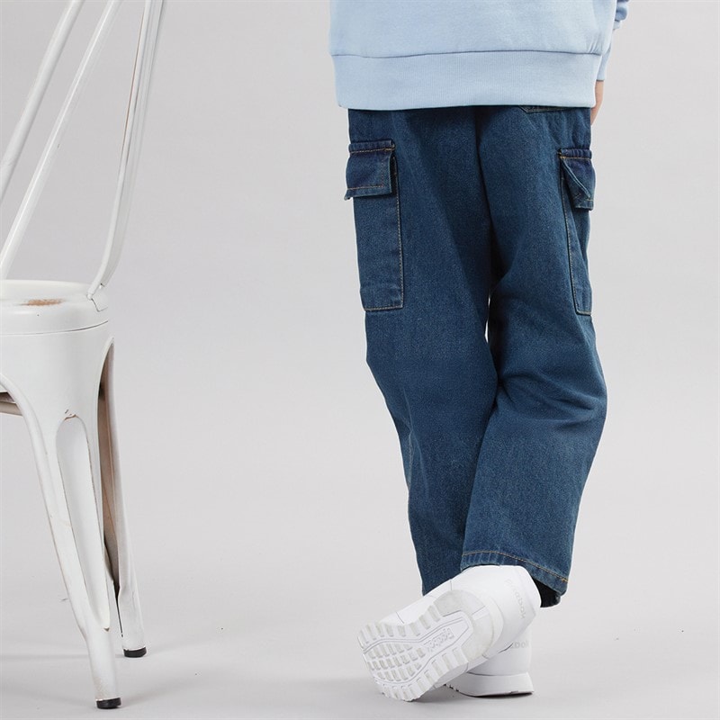 Brave Soul Boys Loose Fit Cargo Jeans Mid Blue - Image 2