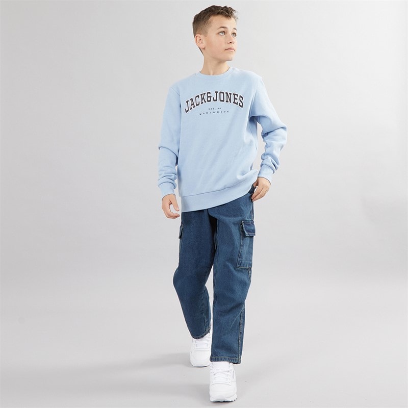 Brave Soul Boys Loose Fit Cargo Jeans Mid Blue - Image 3