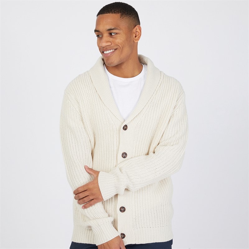 Brave Soul Mens Arkram Button Up Knitted Cardigan Oatmeal