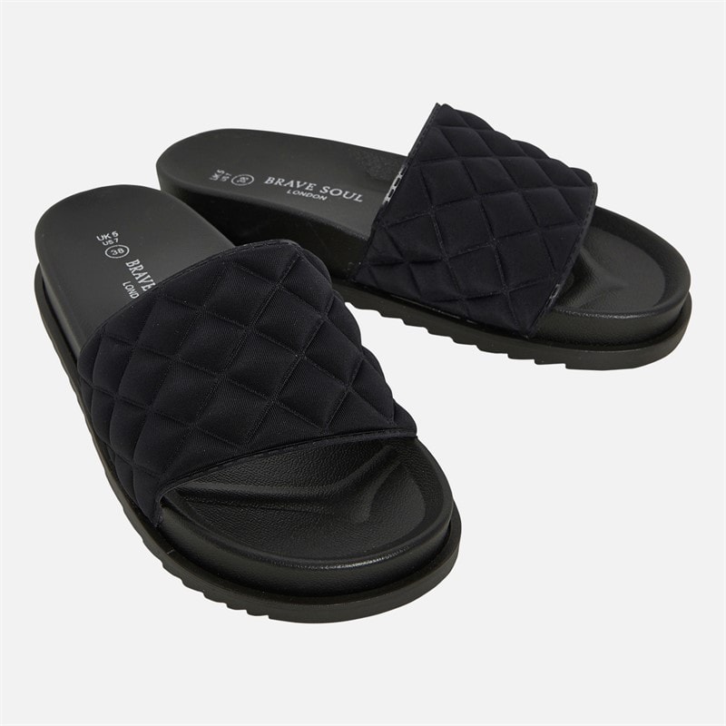 Brave Soul Womens Mae Quilted Sliders Black - Image 2