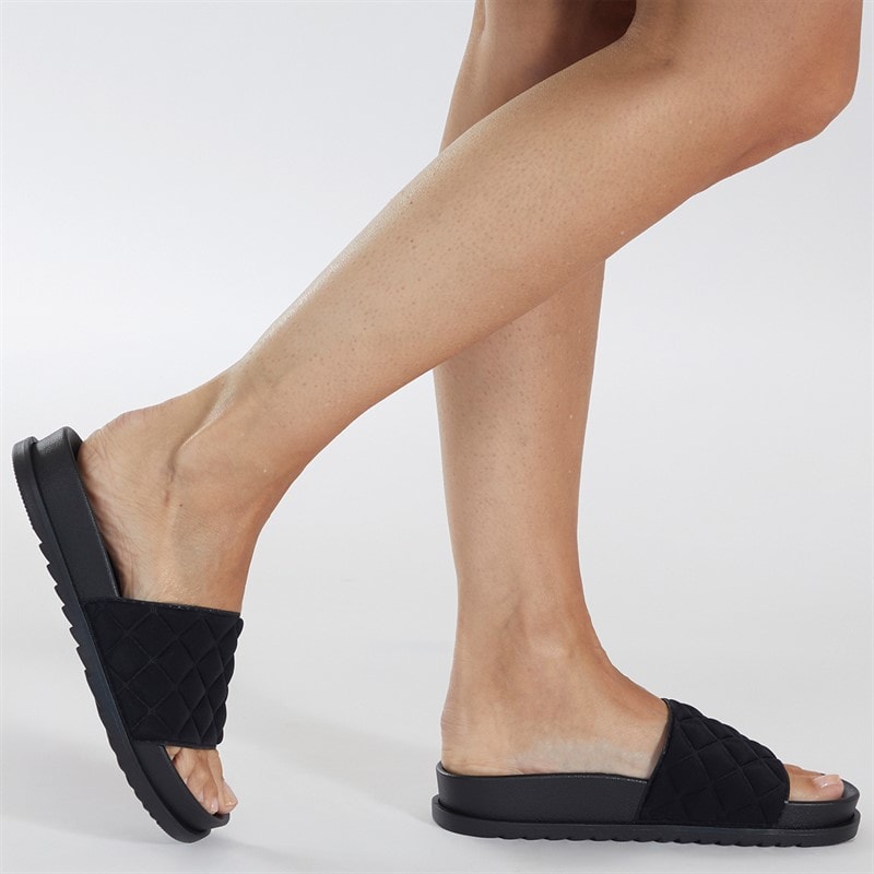 Brave Soul Womens Mae Quilted Sliders Black - Image 5