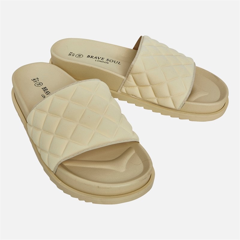 Brave Soul Womens Mae Quilted Sliders Bone - Image 2