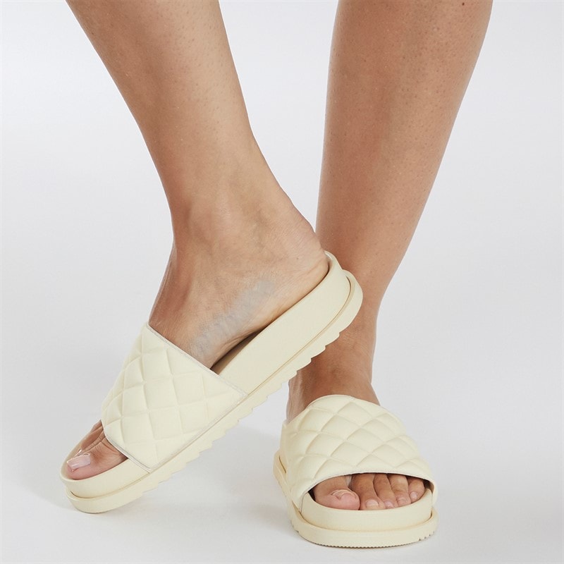 Brave Soul Womens Mae Quilted Sliders Bone - Image 5