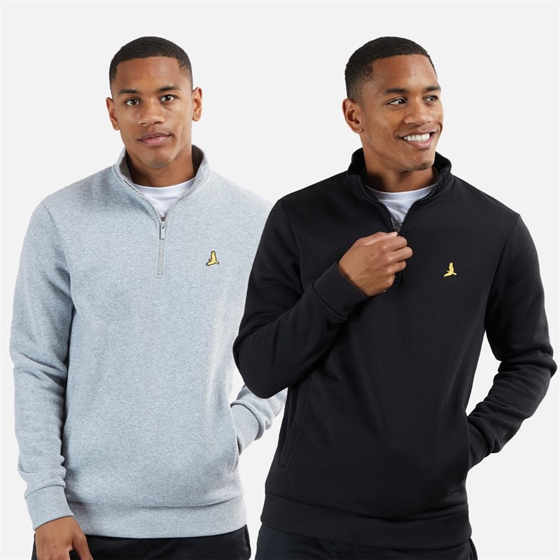 Brave Soul Mens Stilgar Two Pack 1/4 Zip Sweatshirts Black/Grey