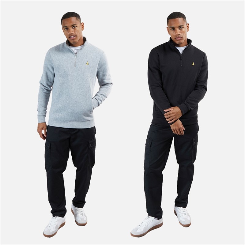 Brave Soul Mens Stilgar Two Pack 1/4 Zip Sweatshirts Black/Grey - Image 5
