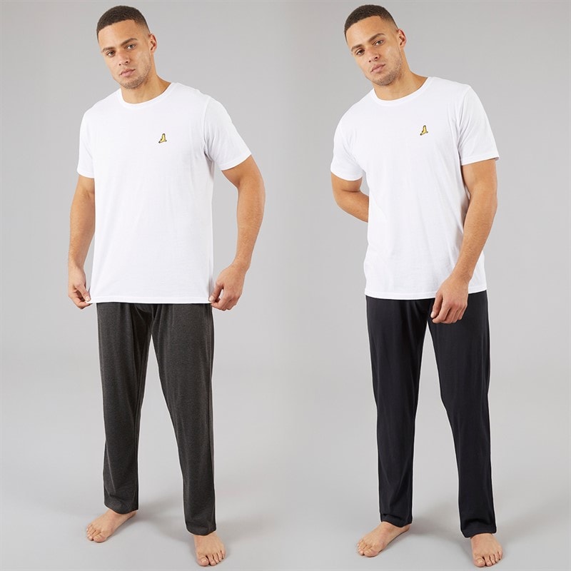 Brave Soul Mens EMB Two Pack Lounge Pants Navy/Charcoal Marl - Image 3