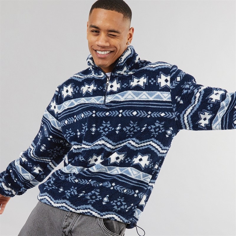 Brave Soul Mens Lykins 1/4 Zip Fleece Navy/Multi - Image 1