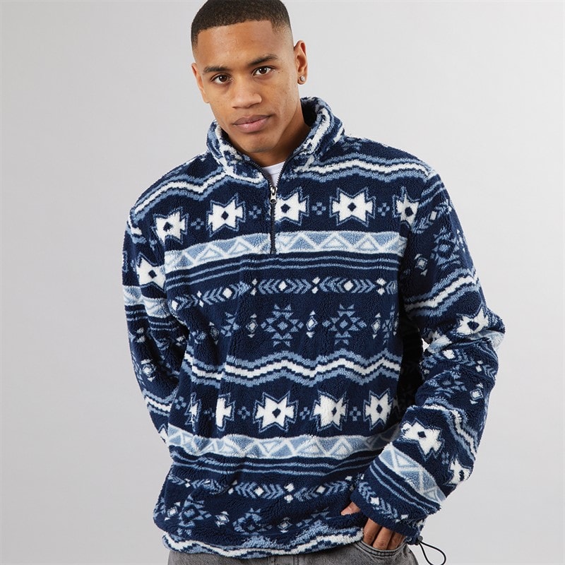 Brave Soul Mens Lykins 1/4 Zip Fleece Navy/Multi - Image 3