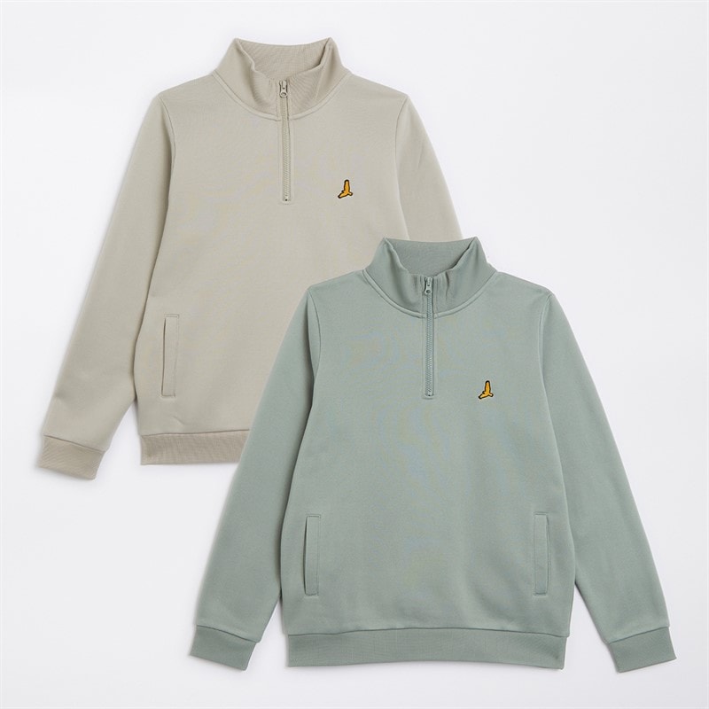Brave Soul Boys Two Pack Quarter Zip Sweatshirts Mineral Green/Light Stone - Image 1