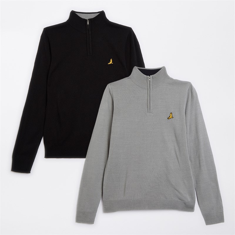 Brave Soul Boys Two Pack Quarter Zip Jumpers Black/Silver Grey Marl - Image 1