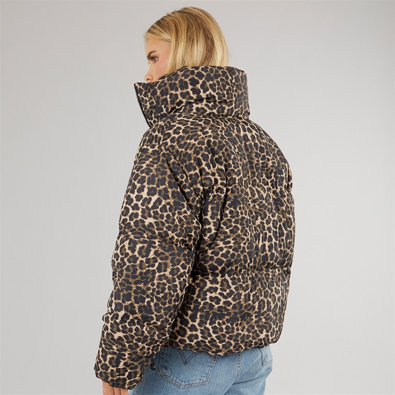 Brave Soul Womens Ramblin Short Puffer Jacket Leopard - Image 2