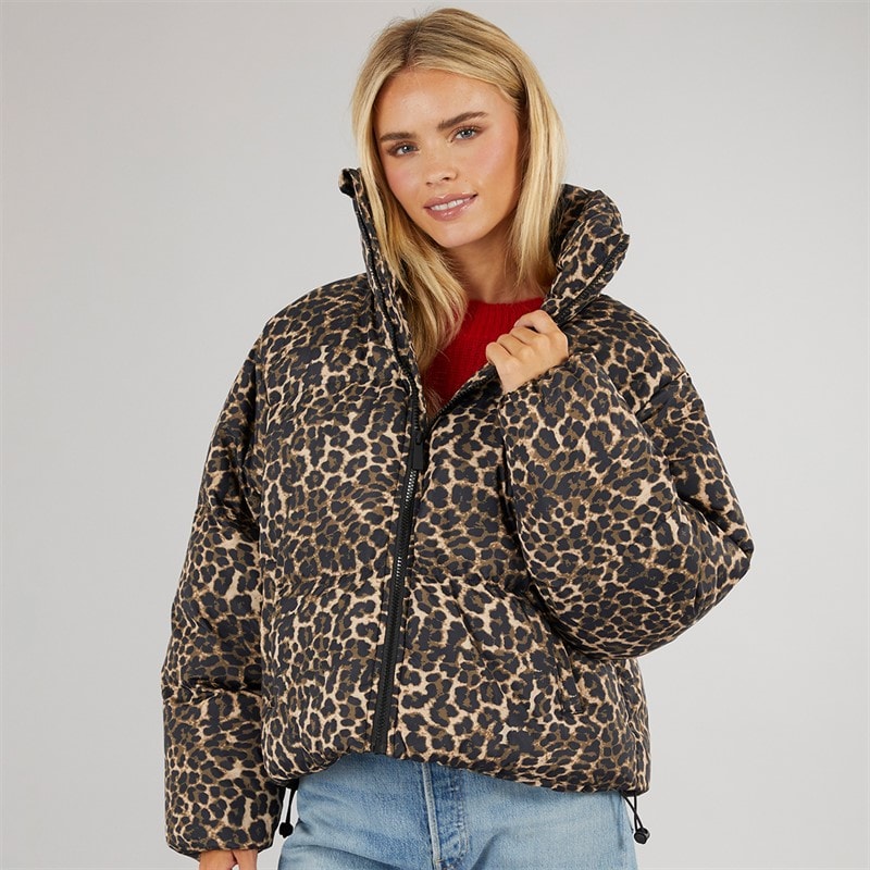 Brave Soul Womens Ramblin Short Puffer Jacket Leopard - Image 3