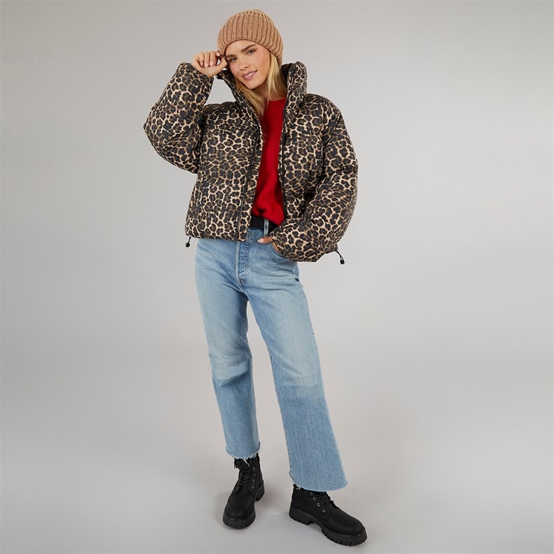 Brave Soul Womens Ramblin Short Puffer Jacket Leopard - Image 4