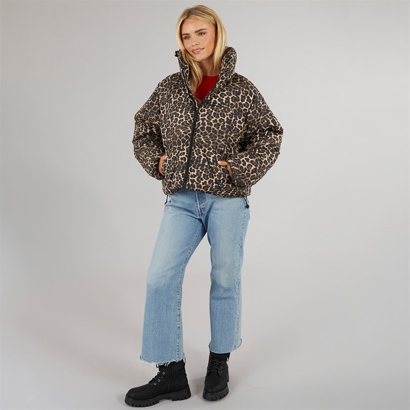Brave Soul Womens Ramblin Short Puffer Jacket Leopard - Image 5