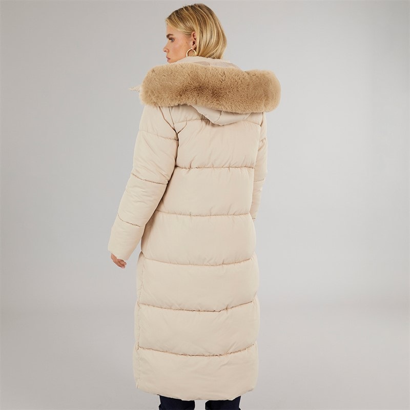 Brave Soul Womens Jewels Long Puffer Coat Cream - Image 2