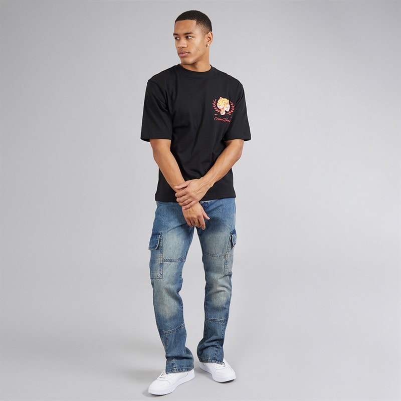 Brave Soul Mens Station Loose Fit Cargo Jeans Mid Blue - Image 4