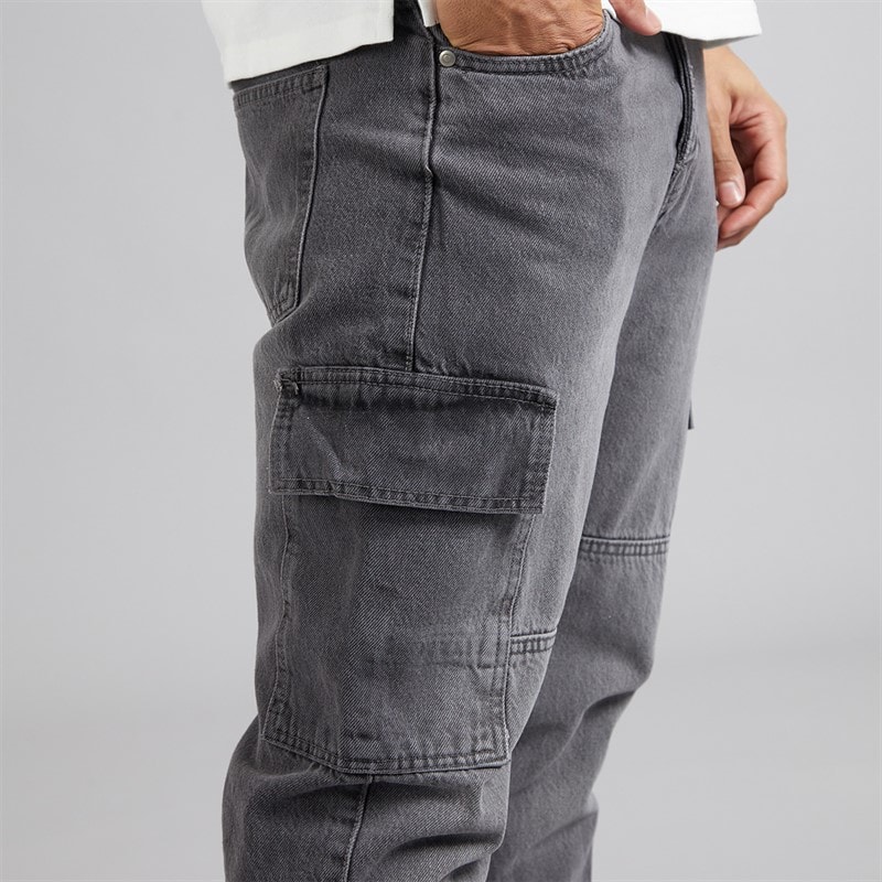 Brave Soul Mens Station Loose Fit Cargo Jeans Grey - Image 3