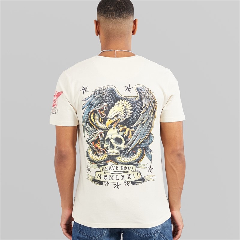 Brave Soul Mens Kruger T-Shirt Plaster/Multi Colour Print - Image 2