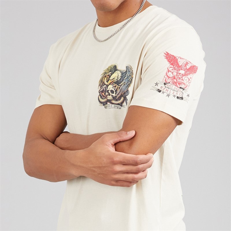 Brave Soul Mens Kruger T-Shirt Plaster/Multi Colour Print - Image 3