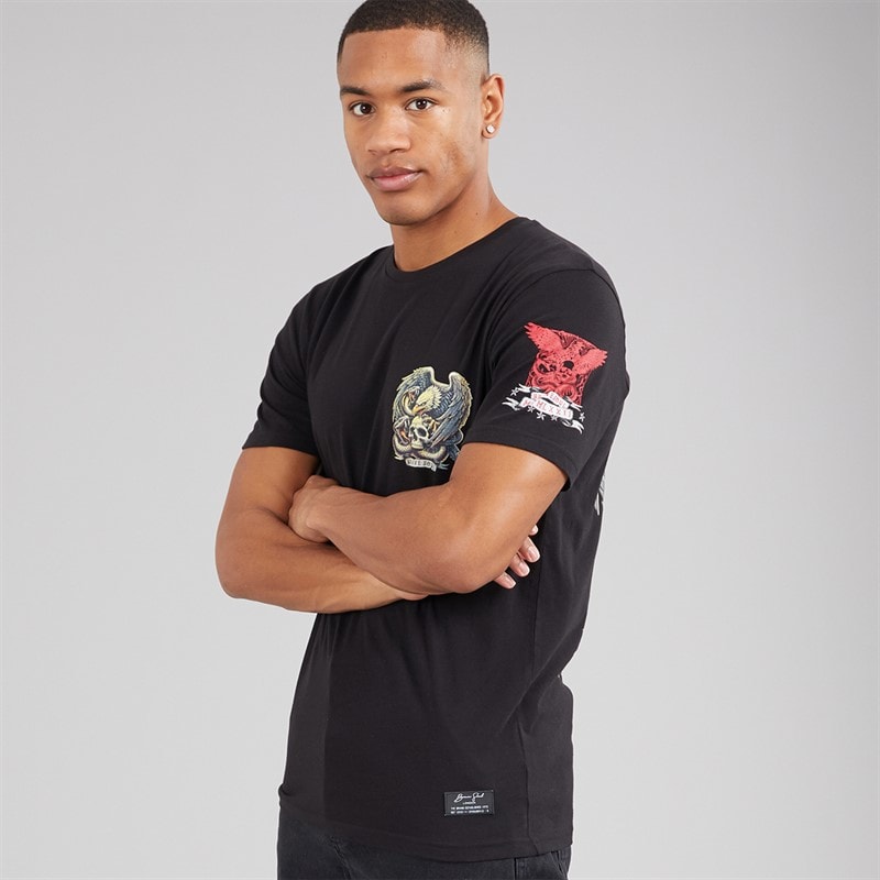 Brave Soul Mens Kruger T-Shirt Jet Black/Multi Colour Print