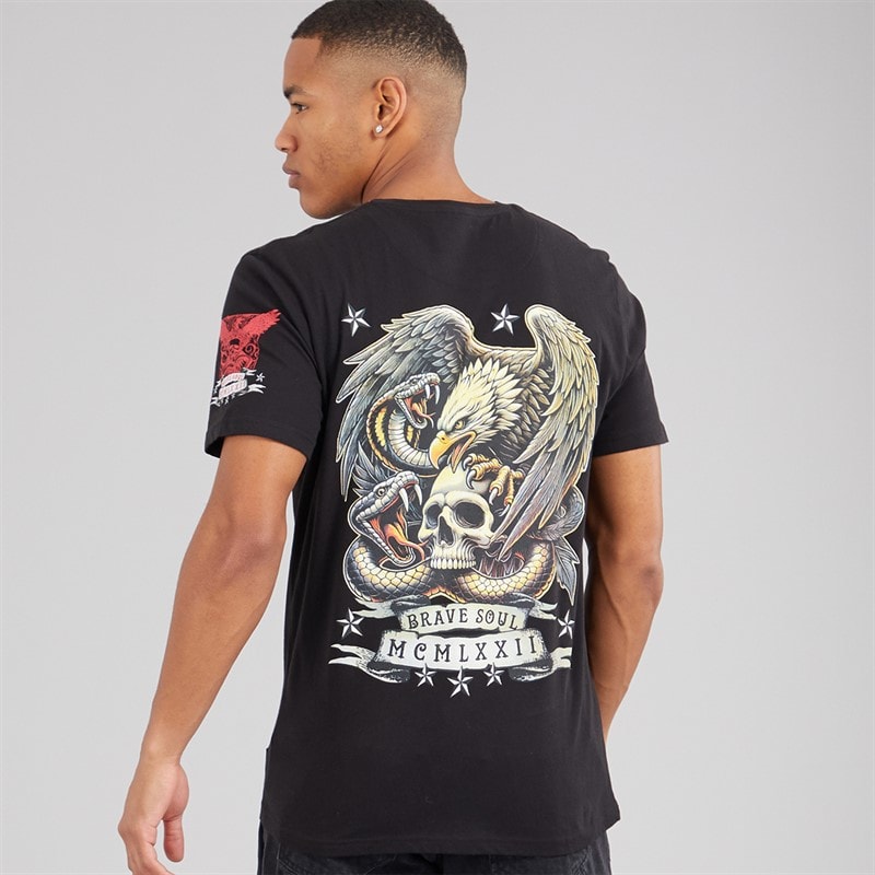Brave Soul Mens Kruger T-Shirt Jet Black/Multi Colour Print - Image 2