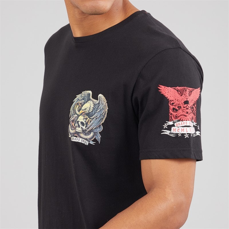 Brave Soul Mens Kruger T-Shirt Jet Black/Multi Colour Print - Image 3
