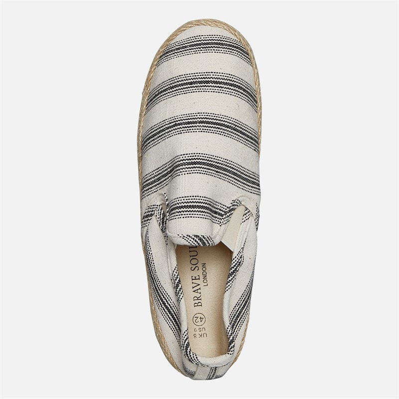 Brave Soul Mens Yacht Espadrilles Cream/Black Stripe Cream/ Black - Image 4