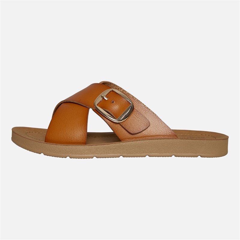 Brave Soul Womens Cross Strap Sandals Tan - Image 2
