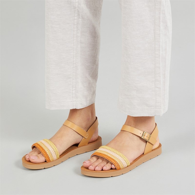 Brave Soul Womens Patti Ankle Strap Sandals Tan/Multi