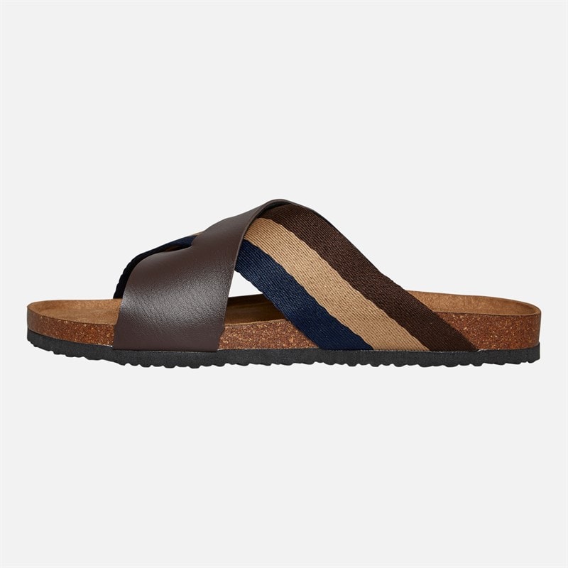 Brave Soul Mens Marvin Cross Strap Sandals Brown/Navy/Sand - Image 2