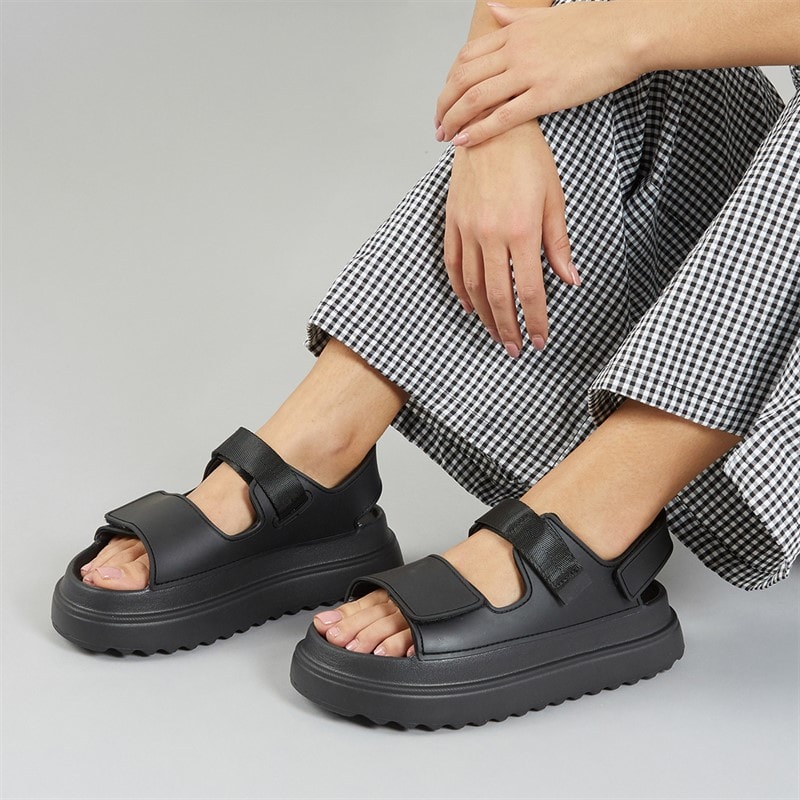 Brave Soul Womens Chunky Ankle Strap Sandals Black