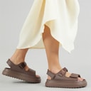 Brave Soul Womens Chunky Ankle Strap Sandals Mocha