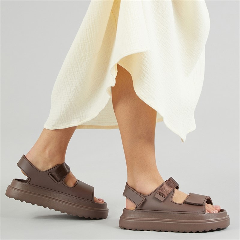 Brave Soul Womens Chunky Ankle Strap Sandals Mocha