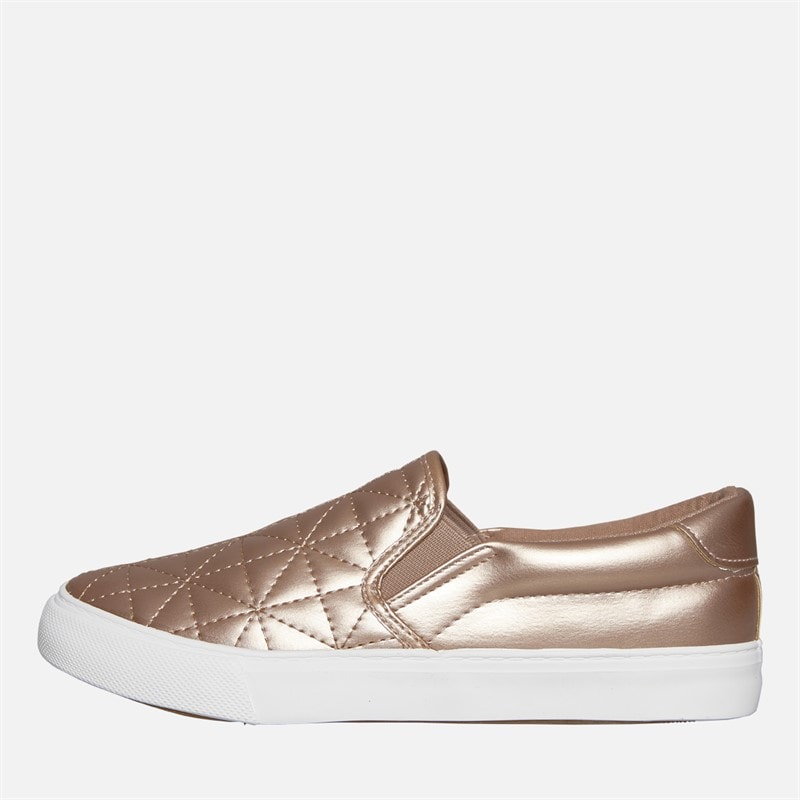 Brave Soul Womens Star Quilted Slip On Trainers Rose Gold Metallic - Image 2