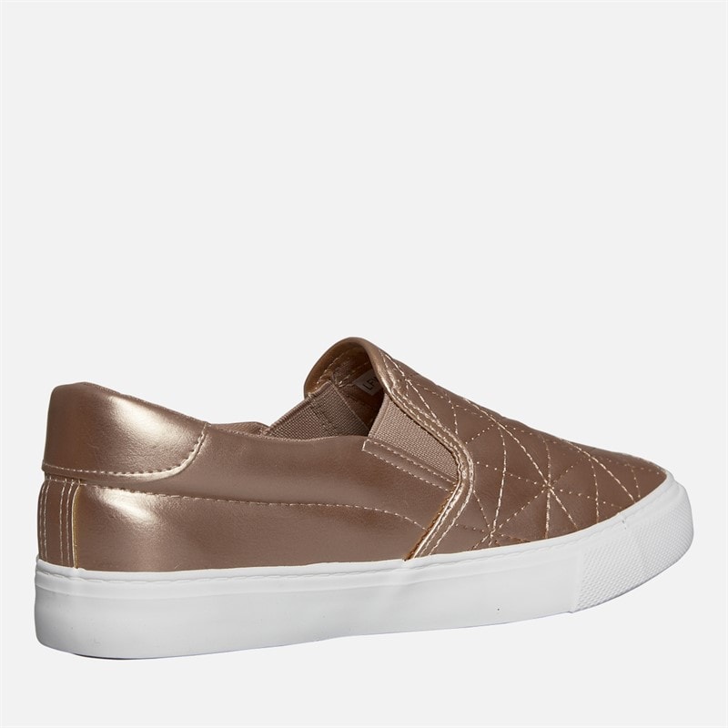 Brave Soul Womens Star Quilted Slip On Trainers Rose Gold Metallic - Image 5