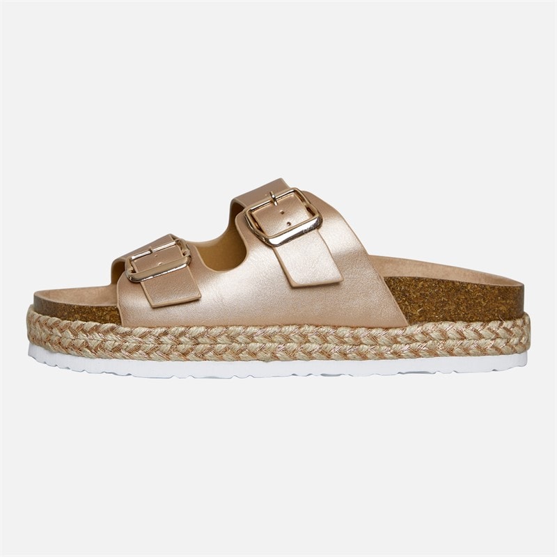 Brave Soul Womens Pantha 2 Double Buckle Platform Sandals Rose Gold Metallic - Image 2