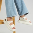 Brave Soul Womens Chunky Ankle Strap Sandals Cream