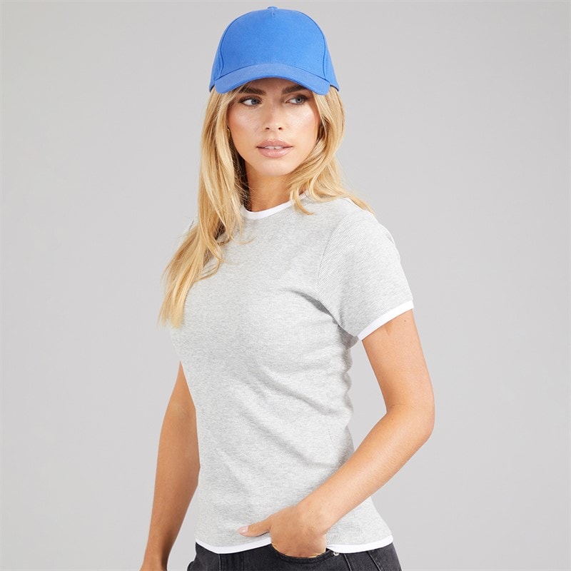 Brave Soul Womens Athena Double Layered T-Shirt Silver Grey Marl/White