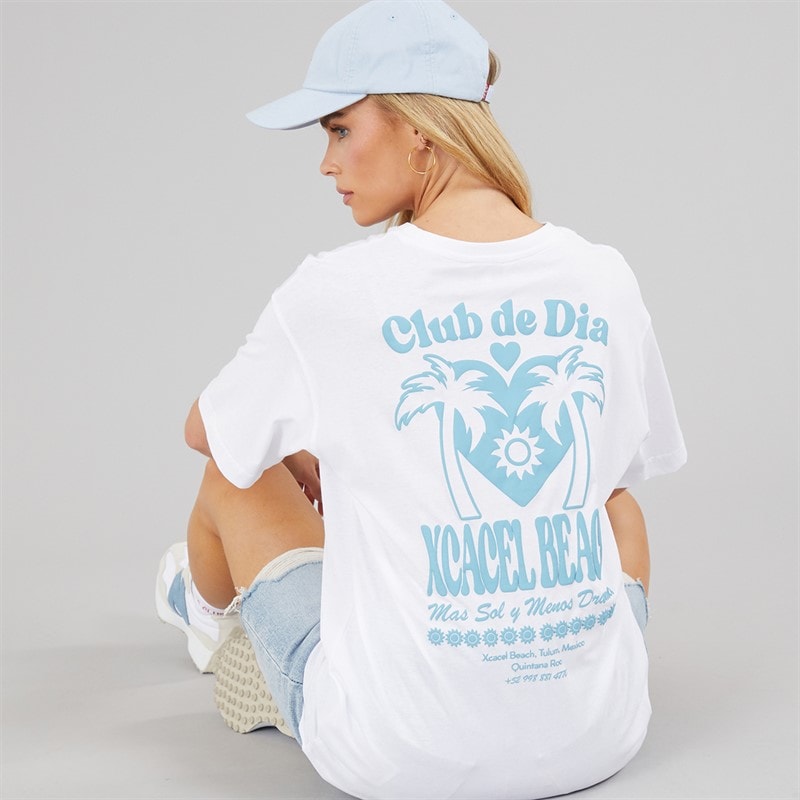 Brave Soul Womens Tulum Graphic T-Shirt White/Blue - Image 1