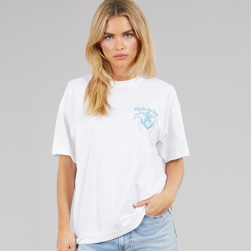 Brave Soul Womens Tulum Graphic T-Shirt White/Blue - Image 2